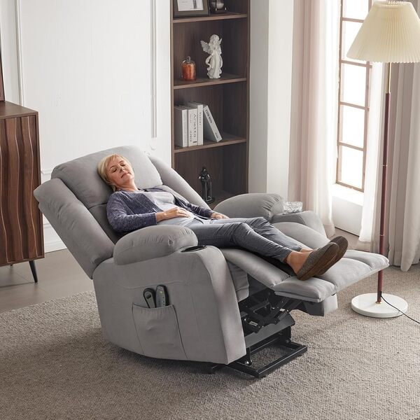 LEADZM Fauteuil Releveur Électrique Relax avec Fonction Massage et Chaleur, Inclinaison Réglable et Repose-Pieds, Télécommande Incluse