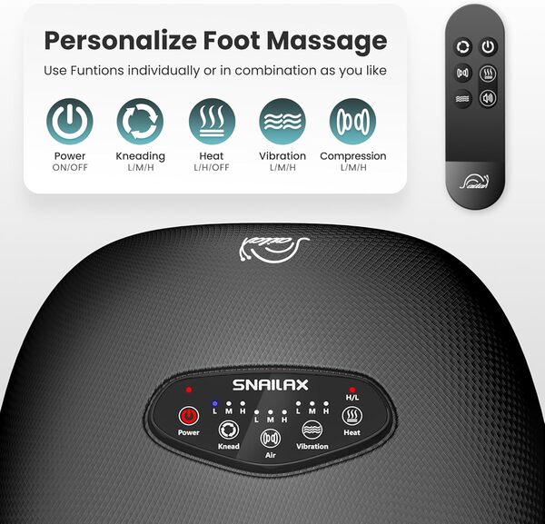 Snailax Shiatsu Appareil de massage des pieds avec chaleur pour la fasciite plantaire, masseur de pieds électrique avec pétrissage profond 3D | Rouleaux | Compression | Vibration, Taille 47, cadeaux