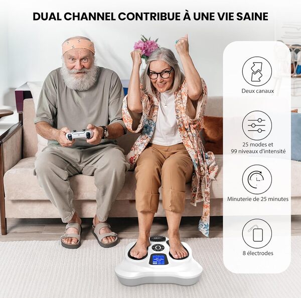 EMS + TENS Stimulateur Circulatoire Plus, Appareil Circulation Sanguine Jambes, Massage Pieds Stimulateur Circulatoire, Soulage la Douleur et la Fatigue des Pieds, 25 Modes et 99 Intensités, Cadeau