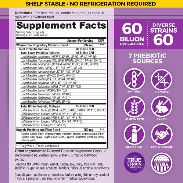 Vital Planet Vital Flora 60/60 Étagère stable pour femmes 55+ Probiotique 60 capsules