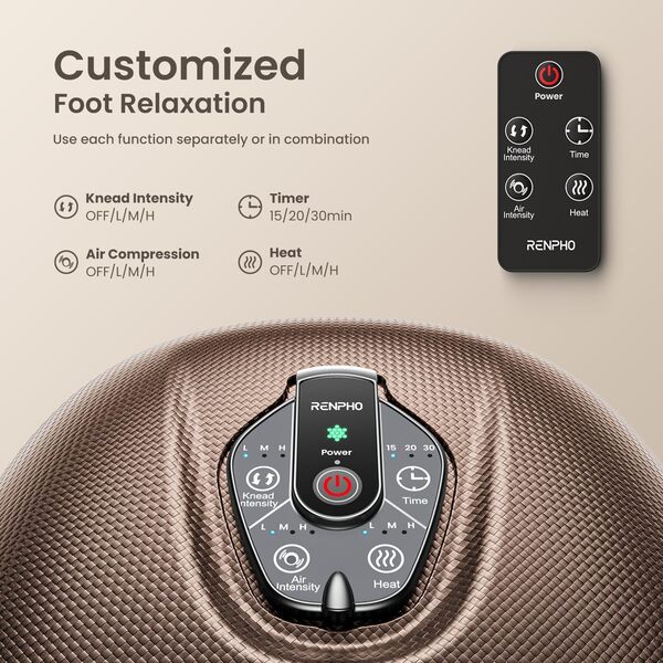 RENPHO Portable Masseur de Pieds avec Chaleur pour Fasciite Lantaire, Pétrissage Shiatsu, Compression, Masseur de Pieds Électrique à 3 Intensités