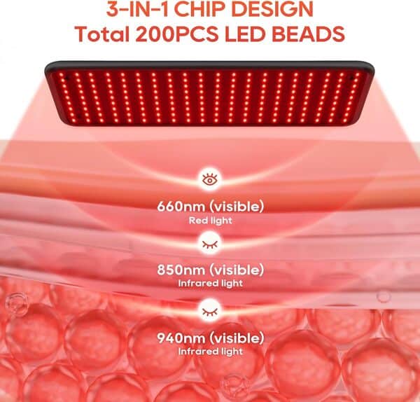 Lampe de thérapie par lumière rouge pour le corps et le visage, lampe de luminothérapie infrarouge avec support stable, lumière rouge 660 nm, panneau de luminothérapie infrarouge 850 nm et 940