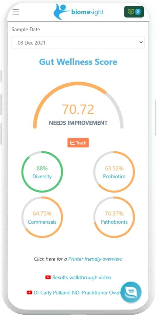 Biomesight Test de microbiome intestinal : résultats complets avec supplément personnalisé et recommandations alimentaires