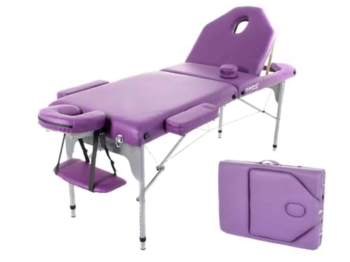 Test : table de massage pliante Quirumed en aluminium violette