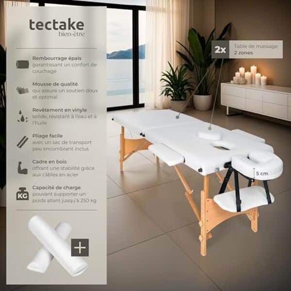 Découvrez notre test complet de la table de massage pliante TecTake 2 zones : caractéristiques, avantages, avis et guide d'achat.